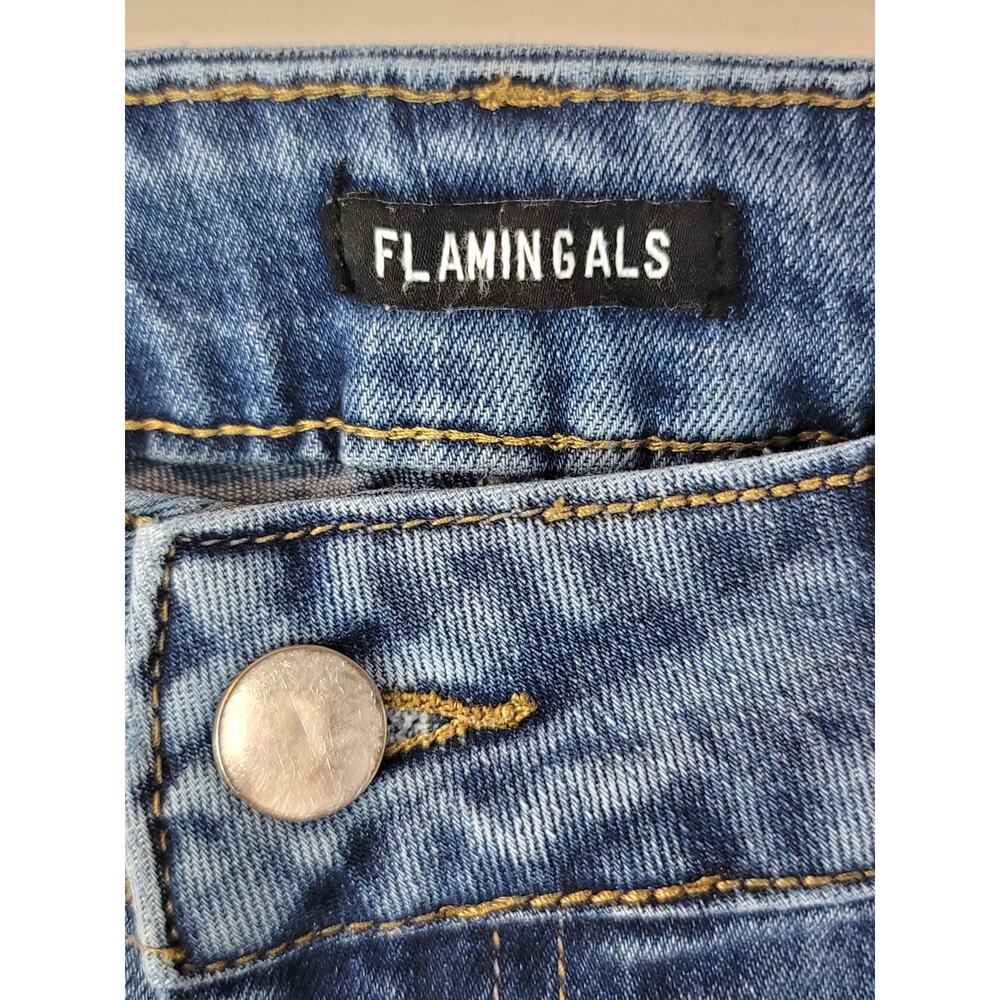 FLAMINGALS Wide Leg High Waist Front Patch Pockets Stretch Denim Jeans Size L - Picture 5 of 7